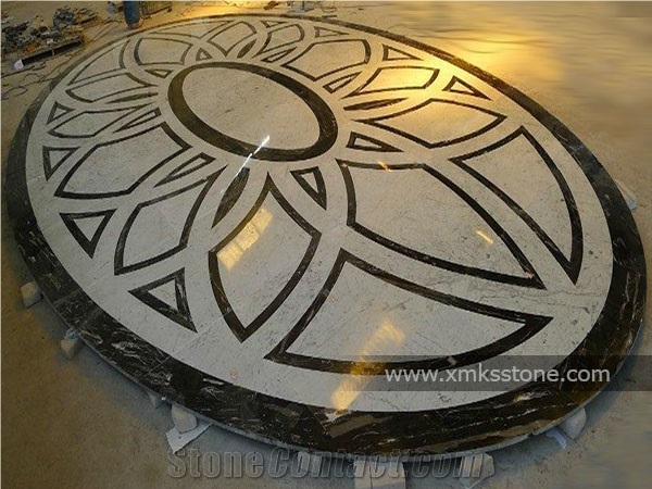 Round Polished Water-Jet Marble Inlay Floor Pattern for Lobby