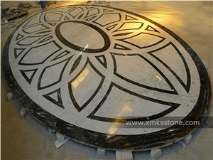 Round Polished Water-Jet Marble Inlay Floor Pattern for Lobby