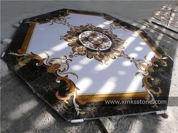 Round Polished Water-Jet Marble Inlay Floor Pattern for Lobby