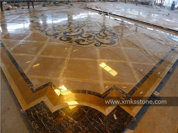 Round Polished Water-Jet Marble Inlay Floor Pattern for Lobby