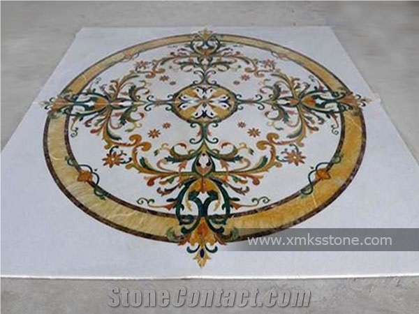 Round Polished Water-Jet Marble Inlay Floor Pattern for Lobby