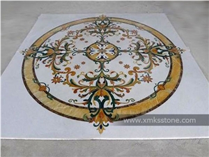 Round Polished Water-Jet Marble Inlay Floor Pattern for Lobby
