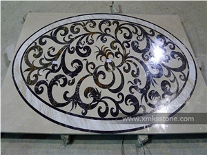 Round Polished Water-Jet Marble Inlay for Floor/Lobby, Branch Style, White Background