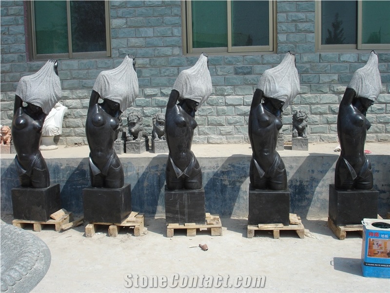 Black Limestone Abstract Statue Sculpture