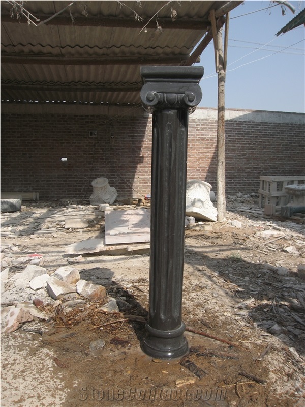 China Black Limestone Solid Column with Hand Carving