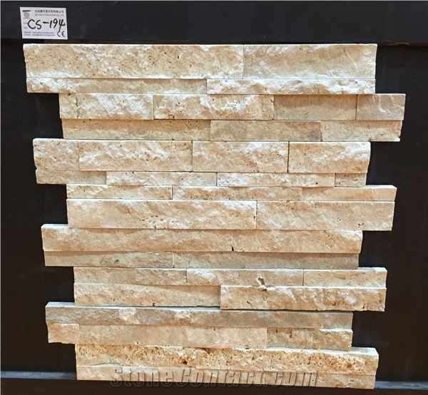 Chinese Yellow Travertine Cultured Stone, Wall Cladding, Stacked Stone Veneer