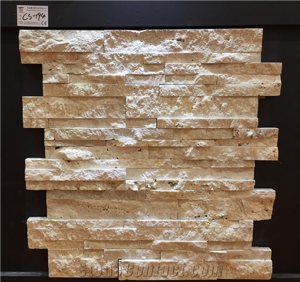 Chinese Yellow Travertine Cultured Stone, Wall Cladding, Stacked Stone Veneer