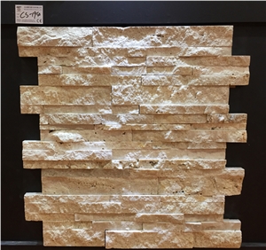 Chinese Yellow Travertine Cultured Stone, Wall Cladding, Stacked Stone Veneer