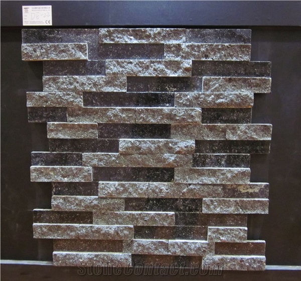 De-22 Black Chinese Travertine, Lava Stone Wall Cladding, Ledge Stone, Stacked Stone Veneer