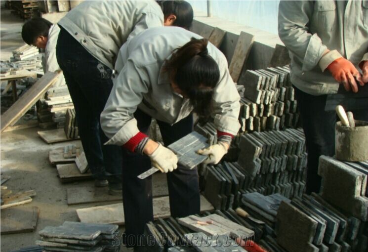 De-22 Black Chinese Travertine, Lava Stone Wall Cladding, Ledge Stone, Stacked Stone Veneer