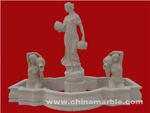 Hand Carved Beige Marble Pool Fountain with Statue Figure