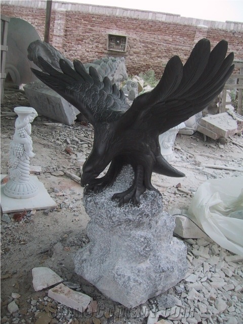 Hand Carved Eagle Sculpture, China Black Limestone Sculpture & Statue