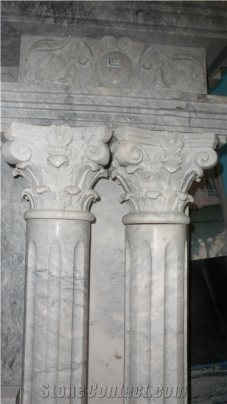 Hand Carved Light Grey Marble Fireplace Surround Mantel