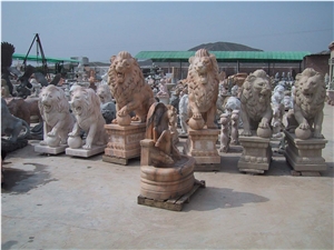 Hand Carved Lion Statue Sculpture Pink Marble Garden Custom Made