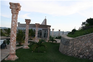 Hand Carved Marble Column for Decoration, Pink Marble Column