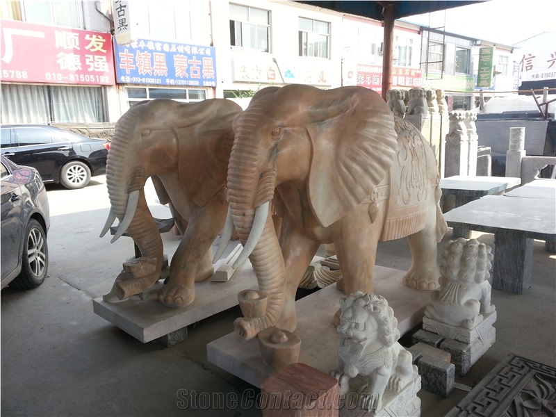 Hand Carved Marble Elephant Statue