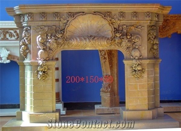 Hand Carved Marble Fireplace Surround Mantel Yellow Marble Fireplace
