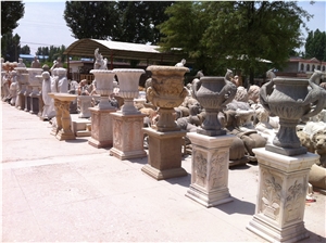 Hand Carved Marble Flower Pot with Pedestal