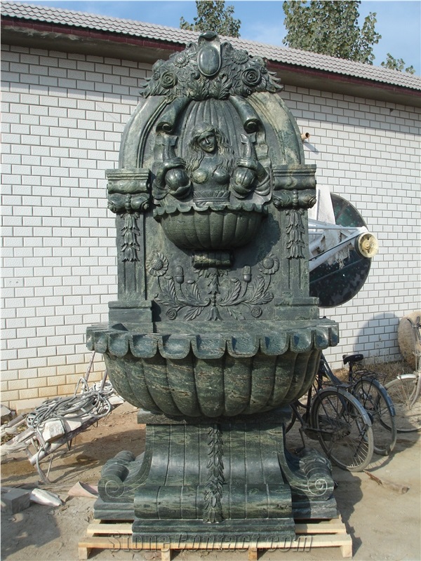 Hand Carved Marble Wall Fountain, Green Marble Fountain