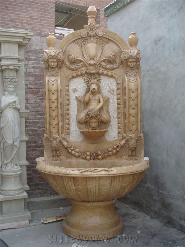 Hand Carved Marble Wall Fountain, Green Marble Fountain