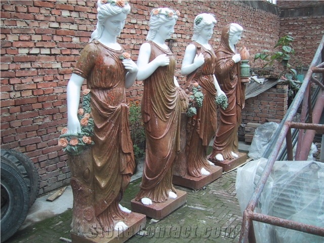 Hand Carved Multicolor Marble Statue Four Seasons