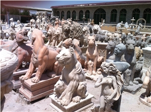 Hand Carved Pink Marble Tiger Statue Sculpture, Pink Marble Statues
