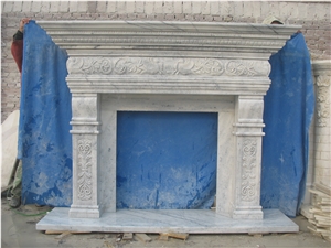 Hand Carved Solid White Marble Fireplace Mantel Flower Stone Hearth