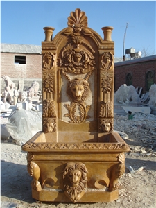 Hand Carved Wall Fountain Brown Marble Fountain Lion Sculpture Garden