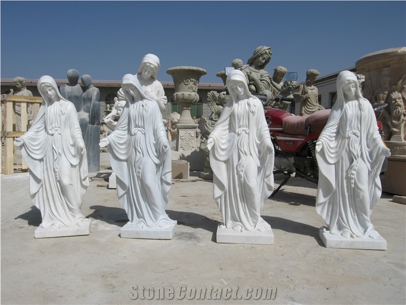 Hand Carved White Jade Marble Statue Mary