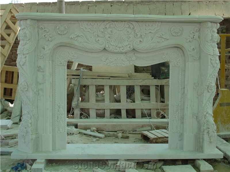 Hand Carved White Marble Fireplace Surround Hearth Mantel