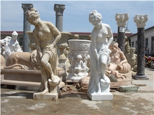 Hand Carved White Marble Western Statue Venus with Antique Finishing