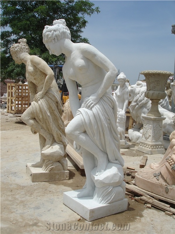 Hand Carved White Marble Western Statue Venus with Antique Finishing