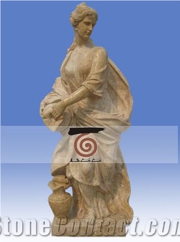 Lady Holding Jug Statue, Beige Travertine Statues