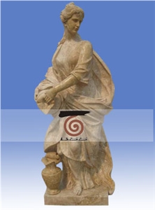 Lady Holding Jug Statue, Beige Travertine Statues Lady Holding Jug Statue, Beige Travertine Statues