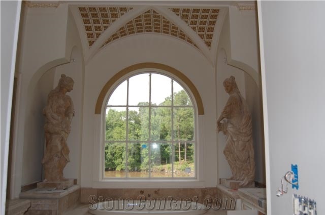 Lady Holding Jug Statue, Beige Travertine Statues