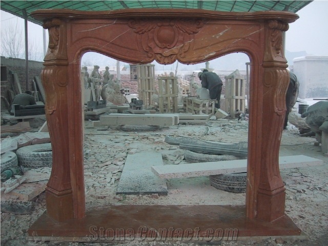 Simple Design Red Marble Fireplace Mantel Surround Hearth