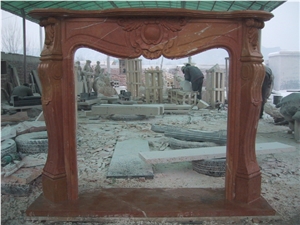 Simple Design Red Marble Fireplace Mantel Surround Hearth