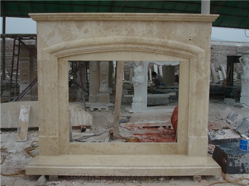 Simple Designed Fireplace Mantel, Beige Travertine Fireplace Mantel
