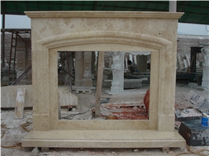 Simple Designed Fireplace Mantel, Beige Travertine Fireplace Mantel