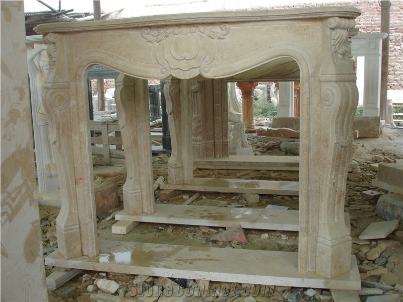 Travertine Fireplace Mantel with Antique Finishing