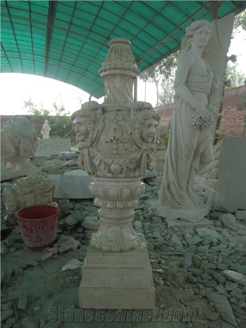 Travertine Hand Carved Flower Pot