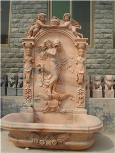 Wall Fountain for Garden, Pink Marble Fountain Wall Fountain for Garden, Pink Marble Fountain