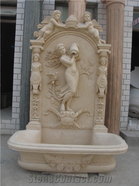 Wall Fountain for Garden, Pink Marble Fountain