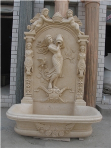 Wall Fountain for Garden, Pink Marble Fountain