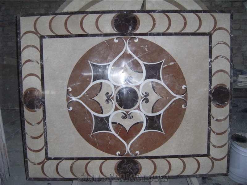 Water Jet Marble Medallion Floor, Multicolor Marble Medallion