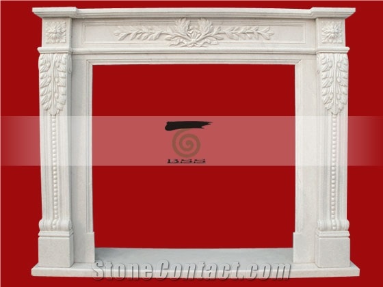 White Marble Fireplace Surround Mantel Flower Hand Carved Surround