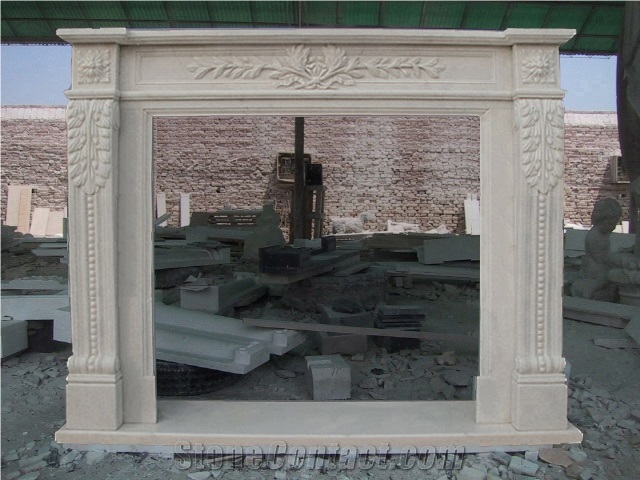 White Marble Fireplace Surround Mantel Flower Hand Carved Surround