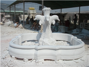 White Marble Fountain with Pool Animal Hand Carved Garden Sculpture