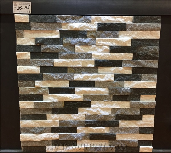 Ws-115 Black White Grey Mixed Quartzite Wall Cladding Panel, Cultured Stone, Stacked Stone Veneer