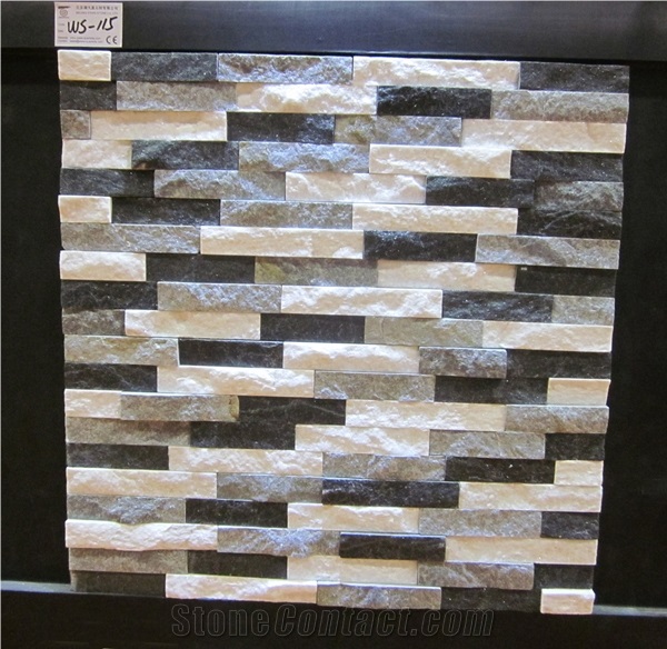 Ws-115 Black White Grey Mixed Quartzite Wall Cladding Panel, Cultured Stone, Stacked Stone Veneer